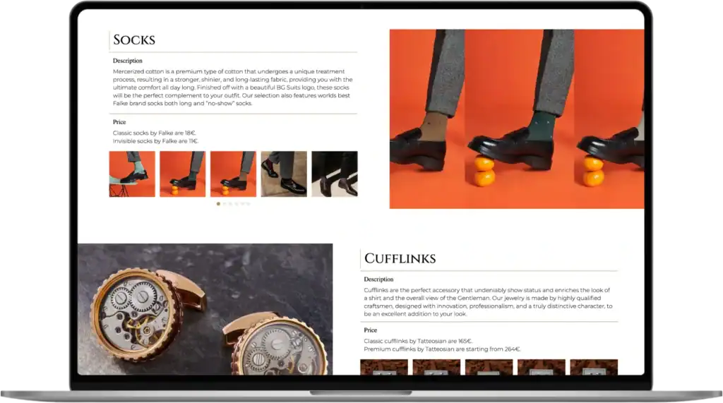 BG Suits Mājaslapas izstrāde UI UX dizains Analītikas iestatīšana quo build portfolio darbvirsmas skats