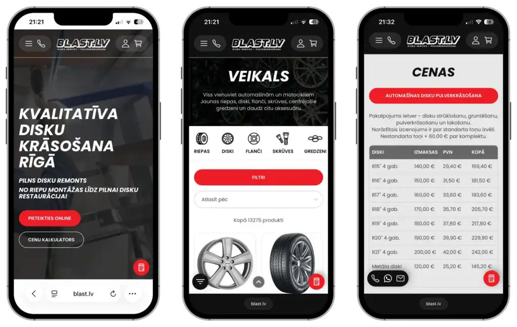 Blast UI UX dizains Pielāgota izstrāde API integrācija SEO optimizācija quo build portfolio tālruņa skats