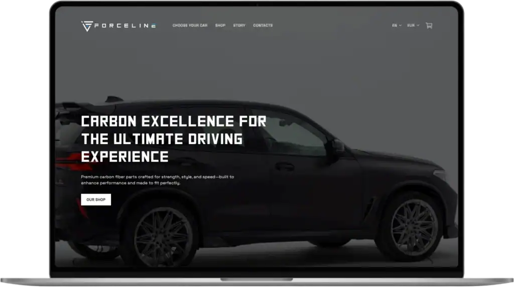Forceline UI UX dizains Pielāgots interneta e-veikals SEO optimizācija quo build portfolio desktop view 2