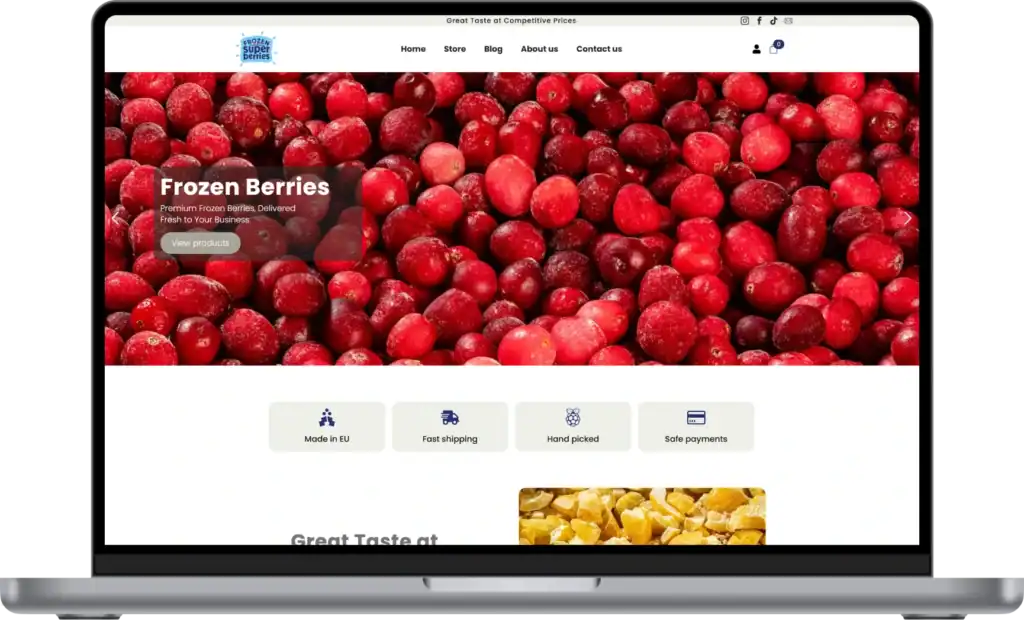 Frozensuperberberries E-veikala izstrāde Mājaslapas izstrāde SEO optimizācija UI UX dizains quo build portfolio desktop view 2