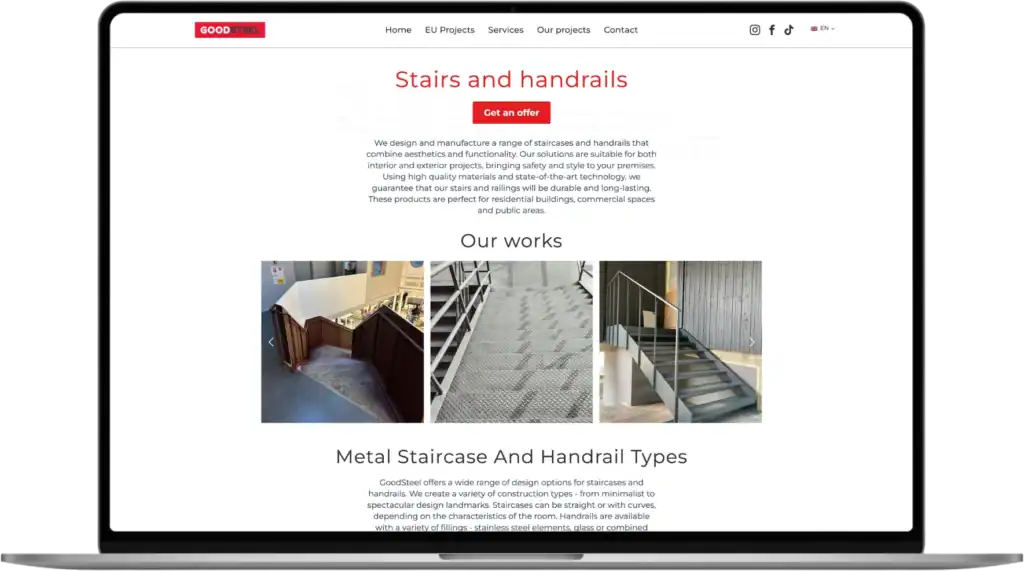 Labs tērauds Mājaslapas izstrāde UI UX dizains Stratēģijas izstrāde quo build portfolio desktop view