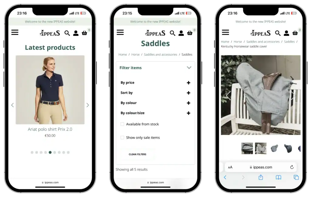 Ippeas E-veikala izstrāde UI UX dizains Zīmola izstrāde quo build portfolio tālruņa skats