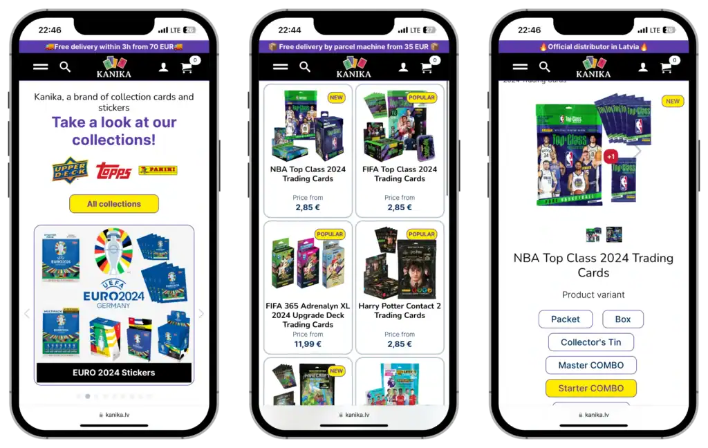 Kanika Mājaslapu izstrāde UI UX dizains E-komercijas risinājumi quo build portfolio mobile view