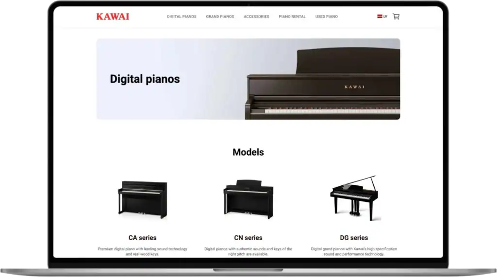 Kawai Latvia E-veikala izstrāde UI UX dizains Stratēģijas izstrāde quo build portfolio desktop view