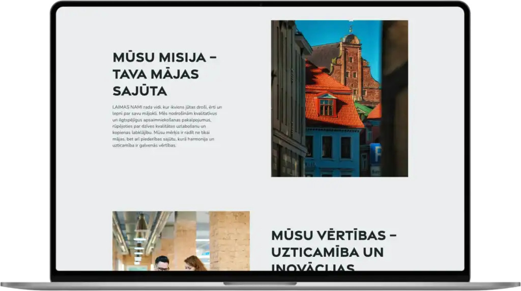 Laimas Nami Mājaslapas izstrāde UI UX dizains Pielāgota struktūra quo build portfolio desktop view