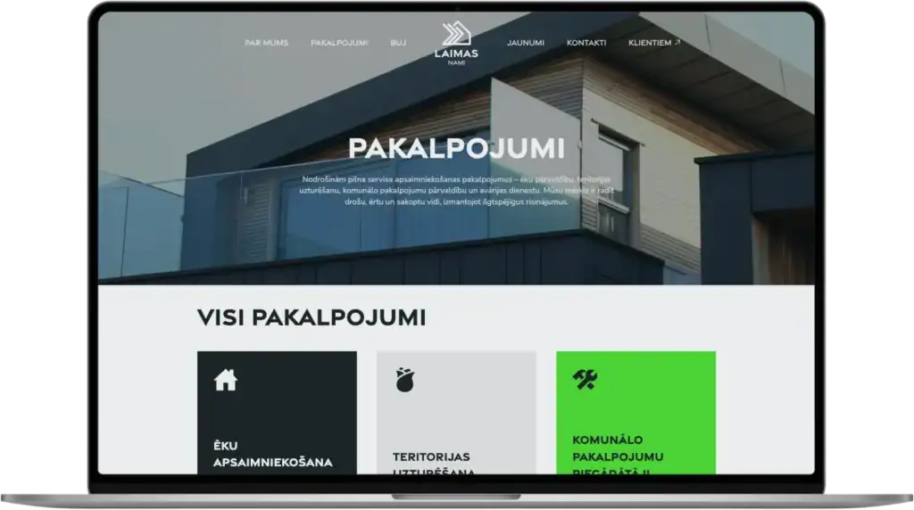 Laimas Nami Mājaslapas izstrāde UI UX dizains Pielāgota struktūra quo build portfolio desktop view 2