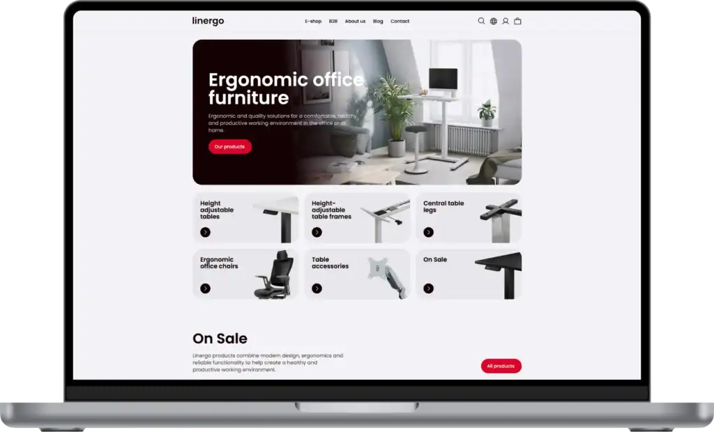 Linergo E-veikala izstrāde Mājaslapas izstrāde SEO optimizācija UI UX dizains quo build portfolio desktop view 2