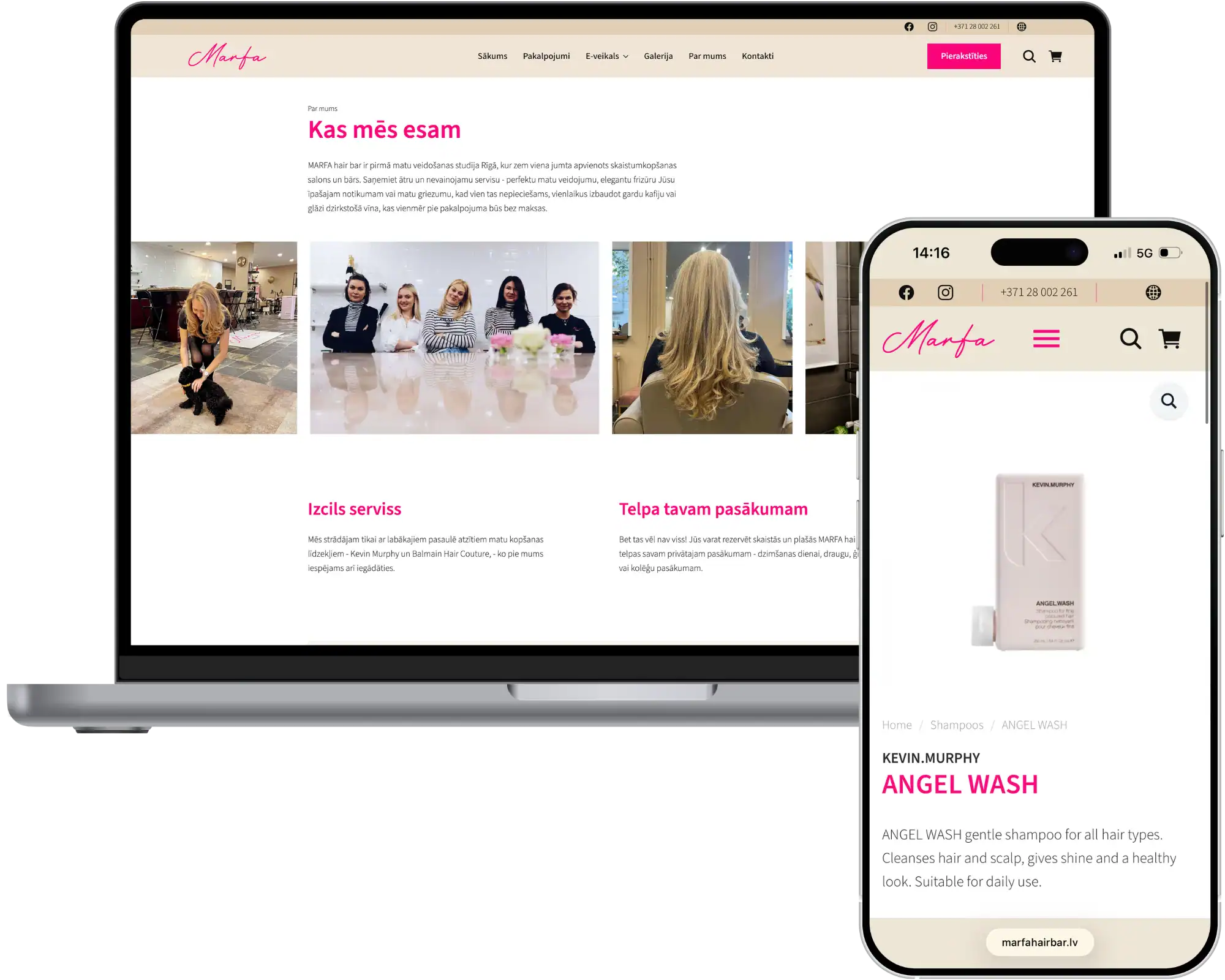 MARFA matu bārs Mājaslapas izstrāde UI UX dizains Tiešsaistes rezervēšanas sistēma quo build portfolio desktop tālruņa skats