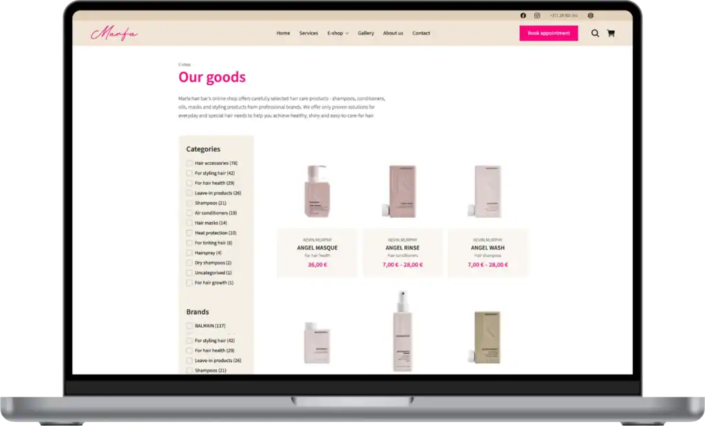 MARFA matu bārs Mājaslapas izstrāde UI UX dizains Tiešsaistes rezervēšanas sistēma quo build portfolio desktop view