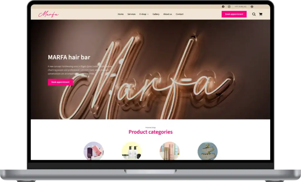 MARFA matu bārs Mājaslapas izstrāde UI UX dizains Tiešsaistes rezervēšanas sistēma quo build portfolio datora skats 2