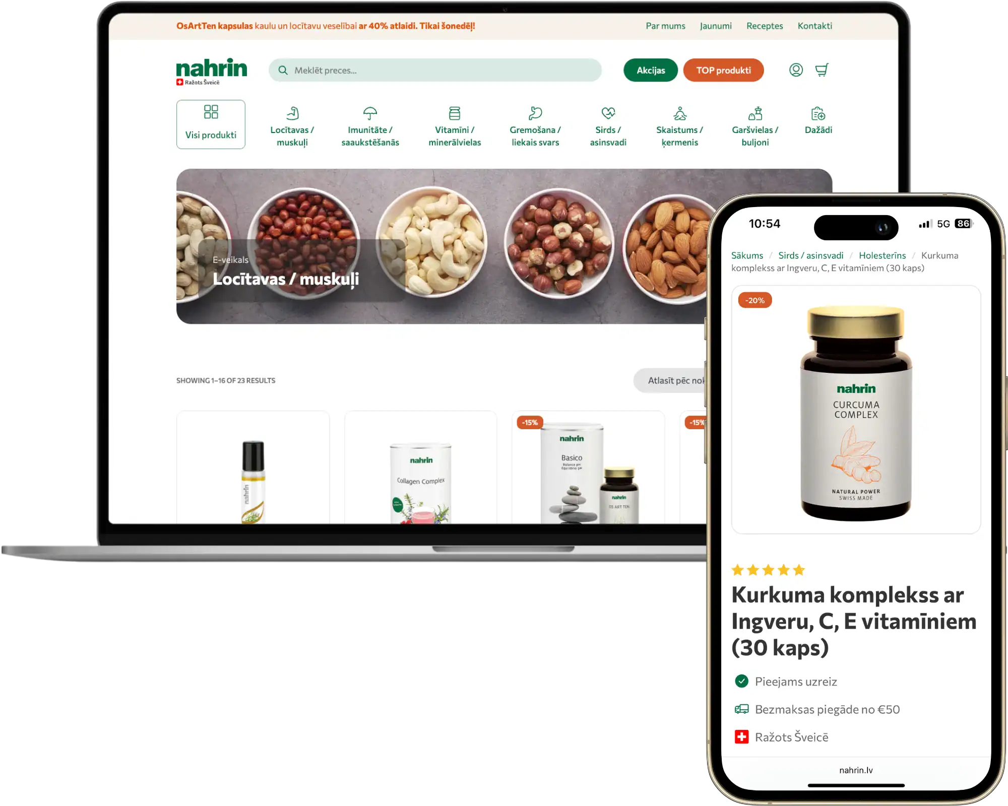 Nahrin E-veikala izstrāde UI UX dizains CRO stratēģija SEO optimizācija quo build portfolio darbvirsmas telefona skats