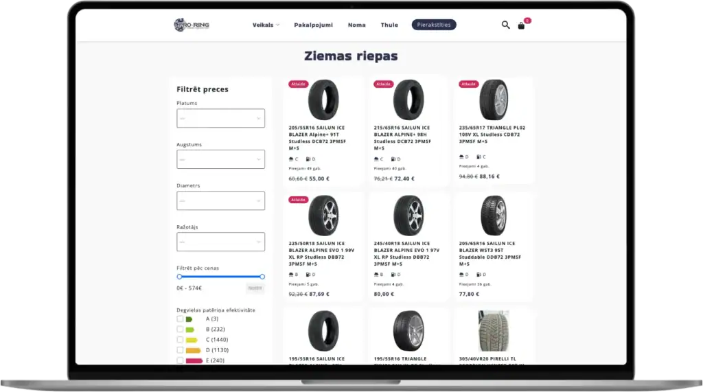 Proring Pielāgota e-veikala UI UX dizains API integrācija quo build portfolio desktop view