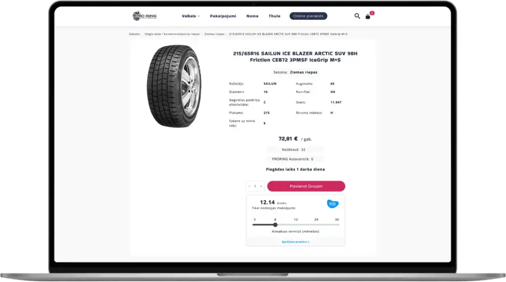 Proring Pielāgota e-veikala UI UX dizains API integrācija quo build portfolio desktop view 2