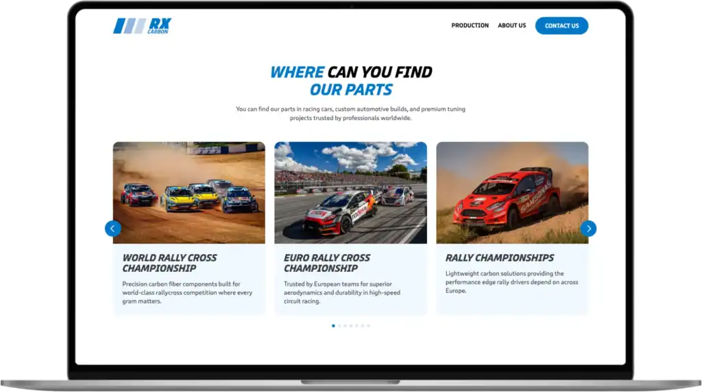 RX Carbon UI UX dizains Mājaslapas izstrāde SEO optimizācija quo build portfolio desktop view