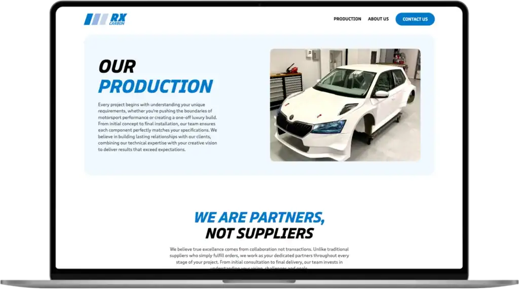 RX Carbon UI UX dizains Mājaslapas izstrāde SEO optimizācija quo build portfolio desktop view 2