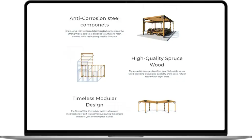 Strong Pergola UI UX dizains Mājaslapas izstrāde Stratēģijas izstrāde quo build portfolio desktop view