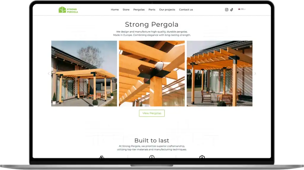 Strong Pergola UI UX dizains Mājaslapas izstrāde Stratēģijas izstrāde quo build portfolio darbvirsmas skats 2