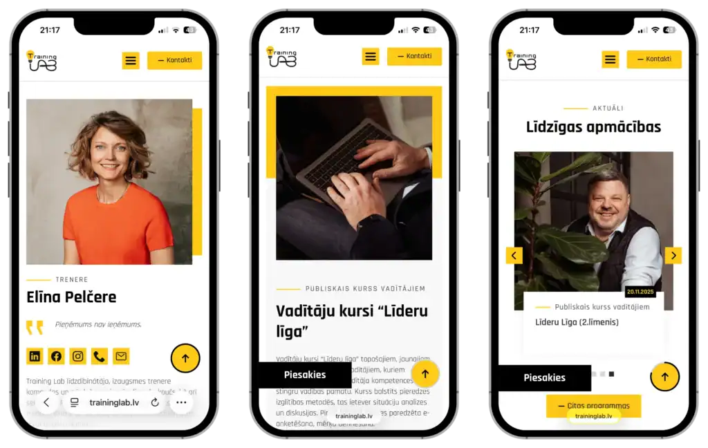 TrainingLab Pielāgota izstrāde uzlabotas pēc loģikas SEO optimizācija quo build portfolio tālruņa skats
