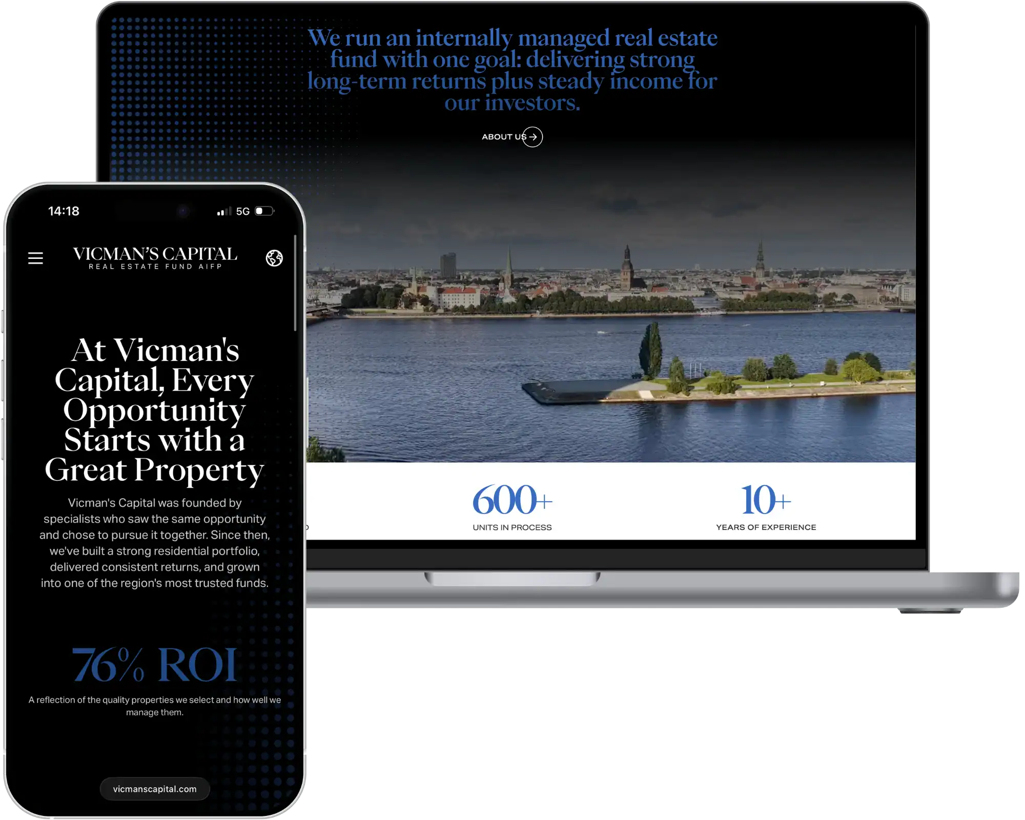Vicmans Capital Mājaslapas izstrāde SEO optimizācija UI UX dizains quo build portfolio desktop tālruņa skats