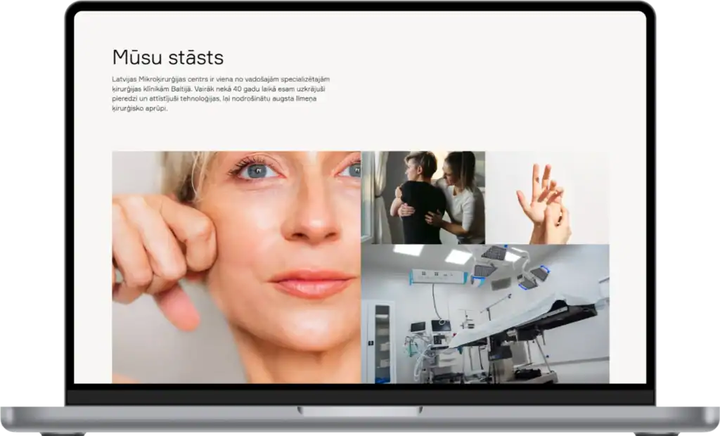 LMC Latvijas Mikroķirurģijas Centrs UI/UX dizains Tīmekļa vietnes izstrāde SEO migrācija Individuālas integrācijas Quo Build portfelis skats datorā 2