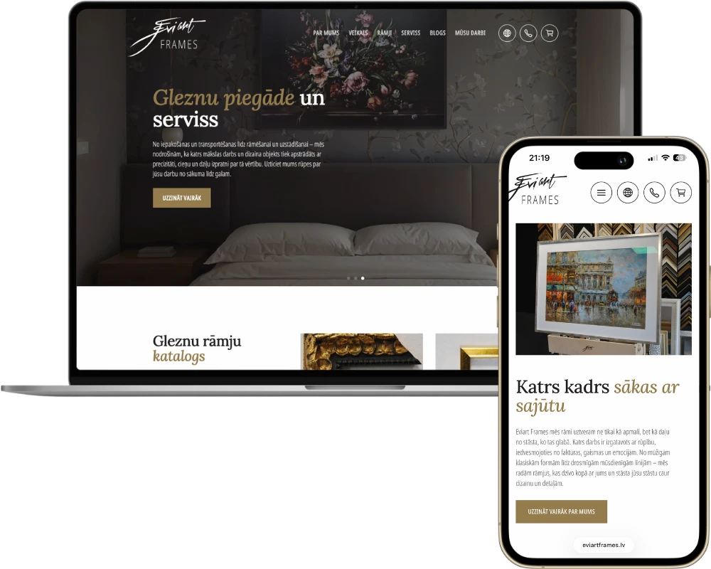 Eviartframes darbvirsmas + tālruņa skats