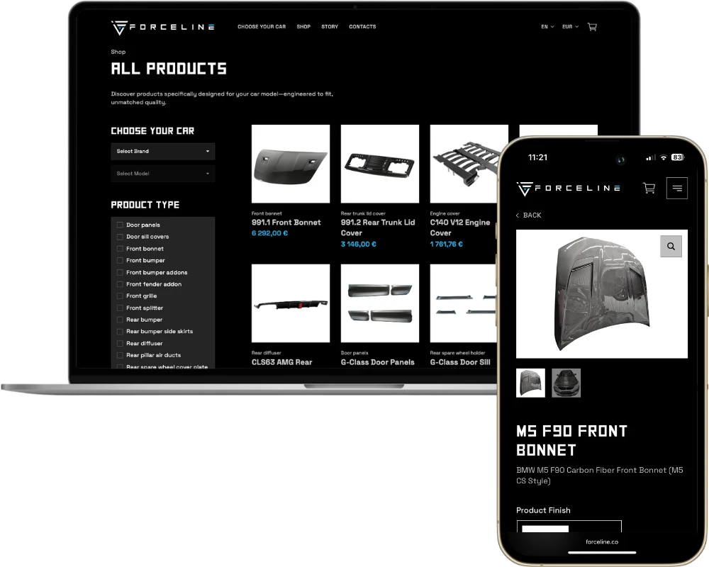 Forceline darbvirsmas + tālruņa skats